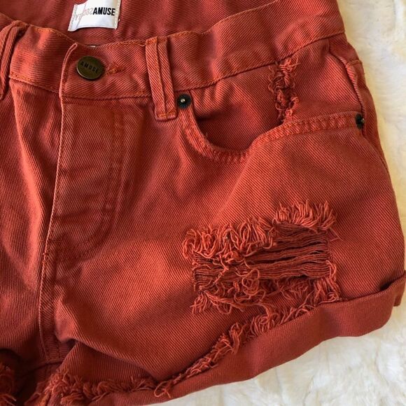 Amuse Society Distressed Orange Shorts - Women’s 26 - Picture 2 of 7